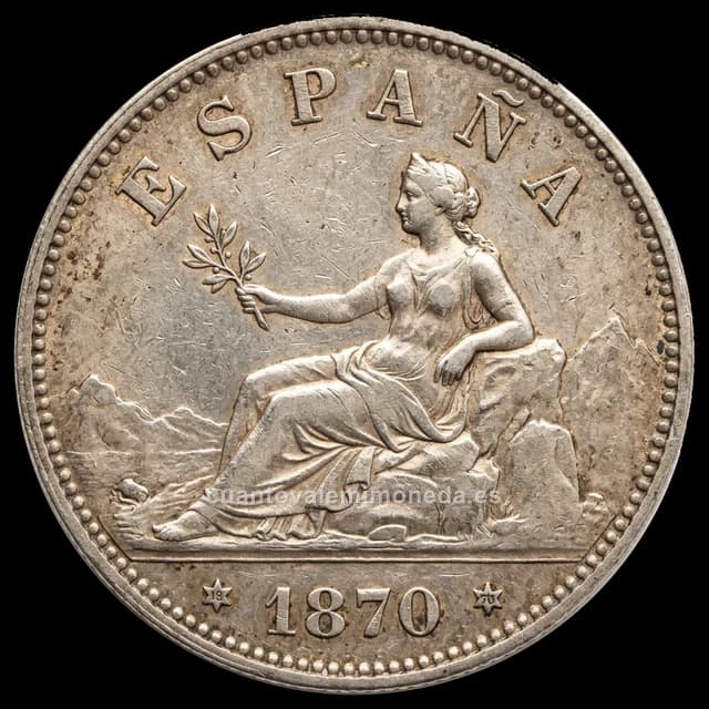 Imagen orientativa: 5 pesetas 1869 Gobierno Provisional (plata), estrellas 18-69 SNM