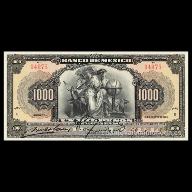 Imagen orientativa: Billete de 1000 pesos de 1925-1934 (primera serie del Banco de México)