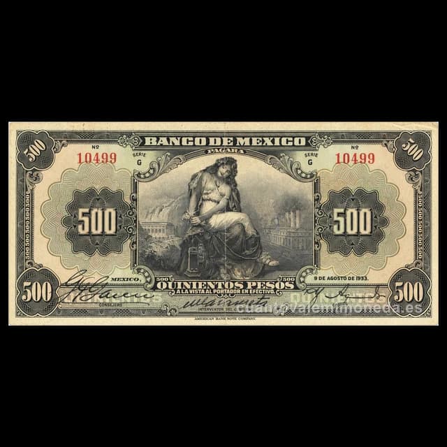 Imagen orientativa: Billete de 500 pesos de 1925-1934 (primera serie del Banco de México)