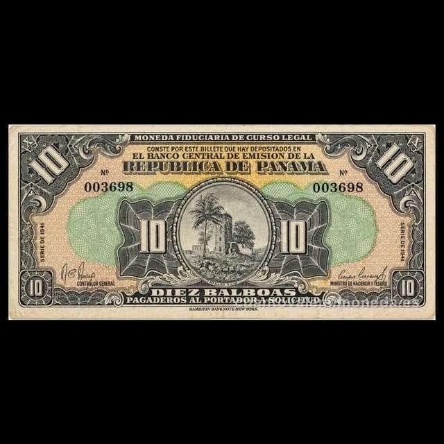 Imagen orientativa: Billete de 10 balboas Panamá 1941, emisión de Arnulfo Arias