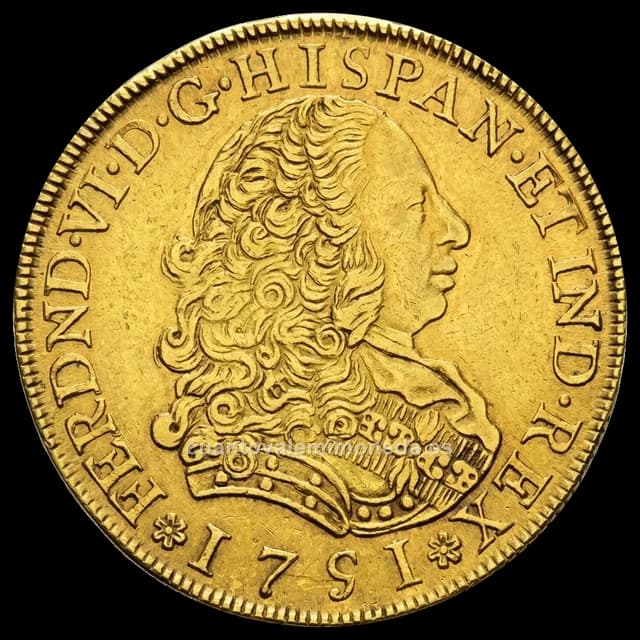 Imagen orientativa: 8 escudos (onza) de Fernando VI, Guatemala (1750-1757)