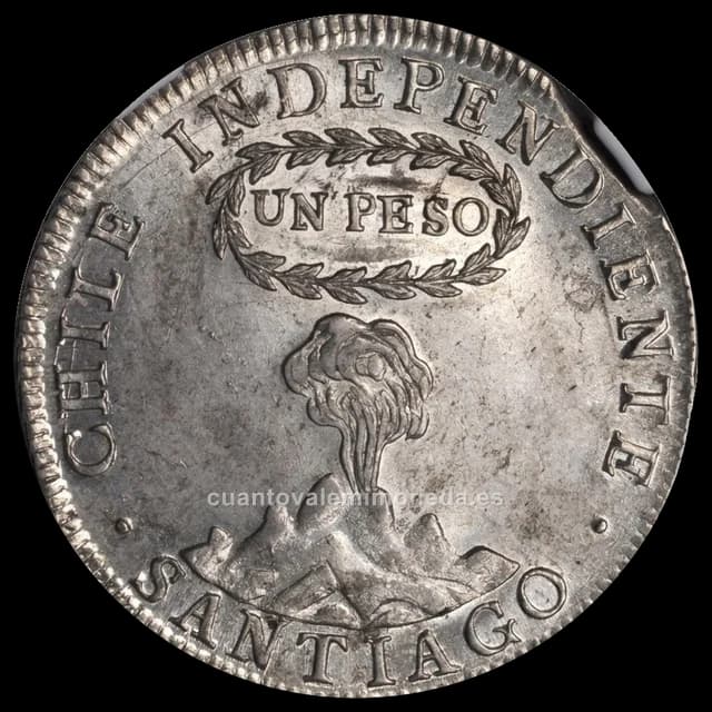 Imagen orientativa: 1 peso Chile 1828 de Coquimbo (ensayador TH)
